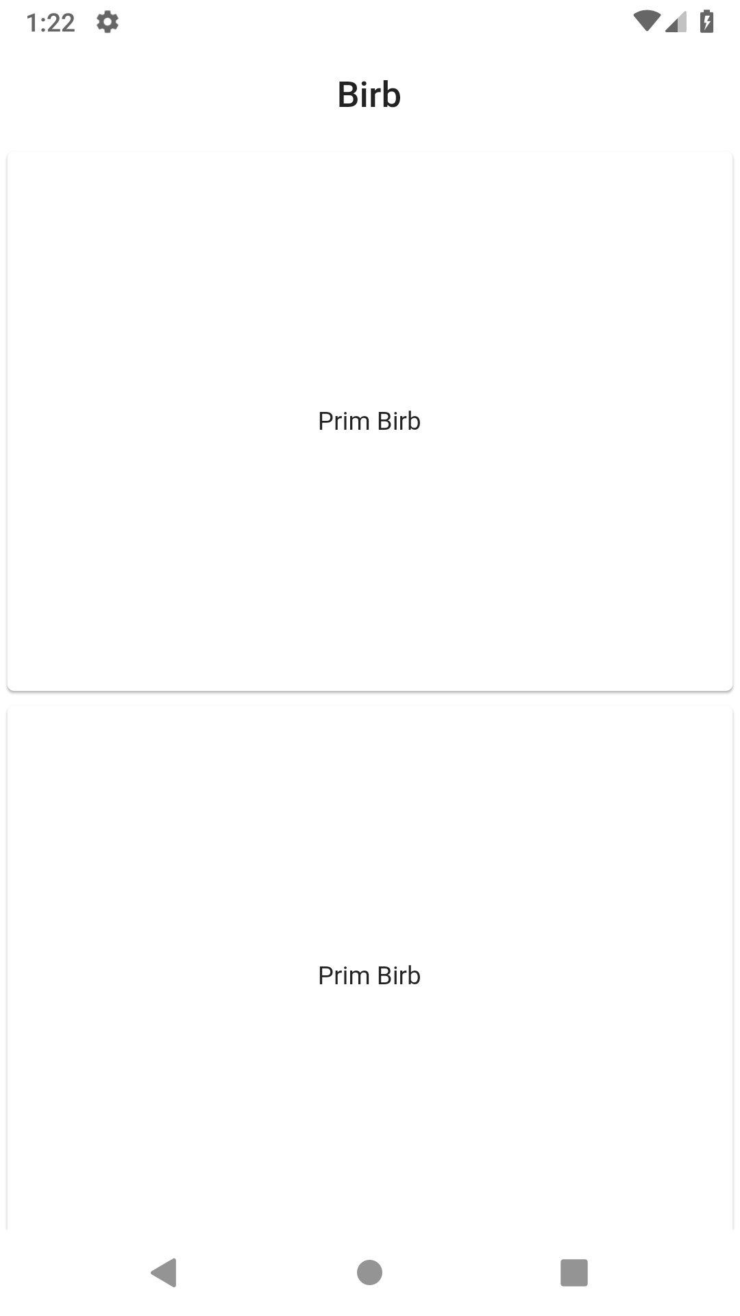 Screenshot of simple static cards