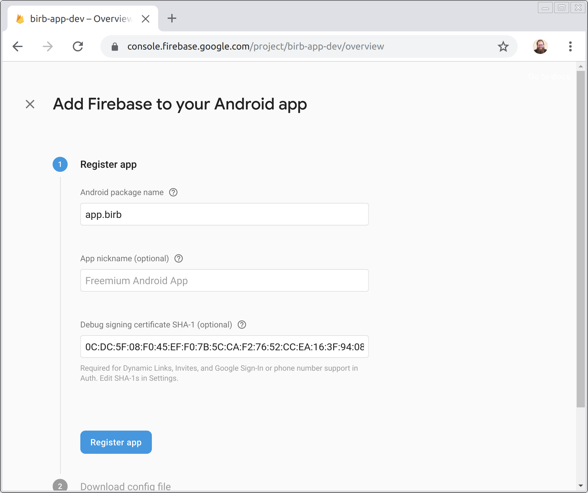 adding Android app to Firebase project