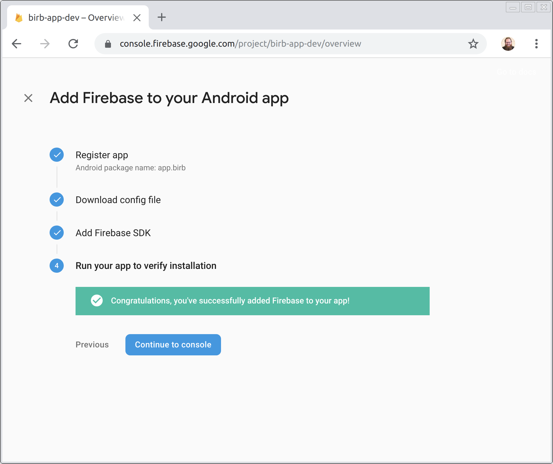 adding Android app to Firebase project