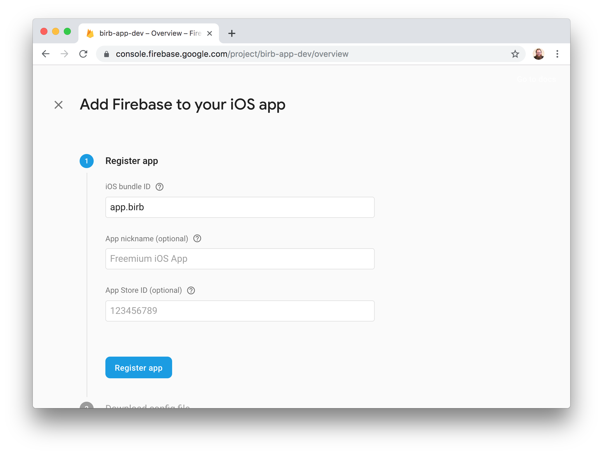add iOS app to Firebase project