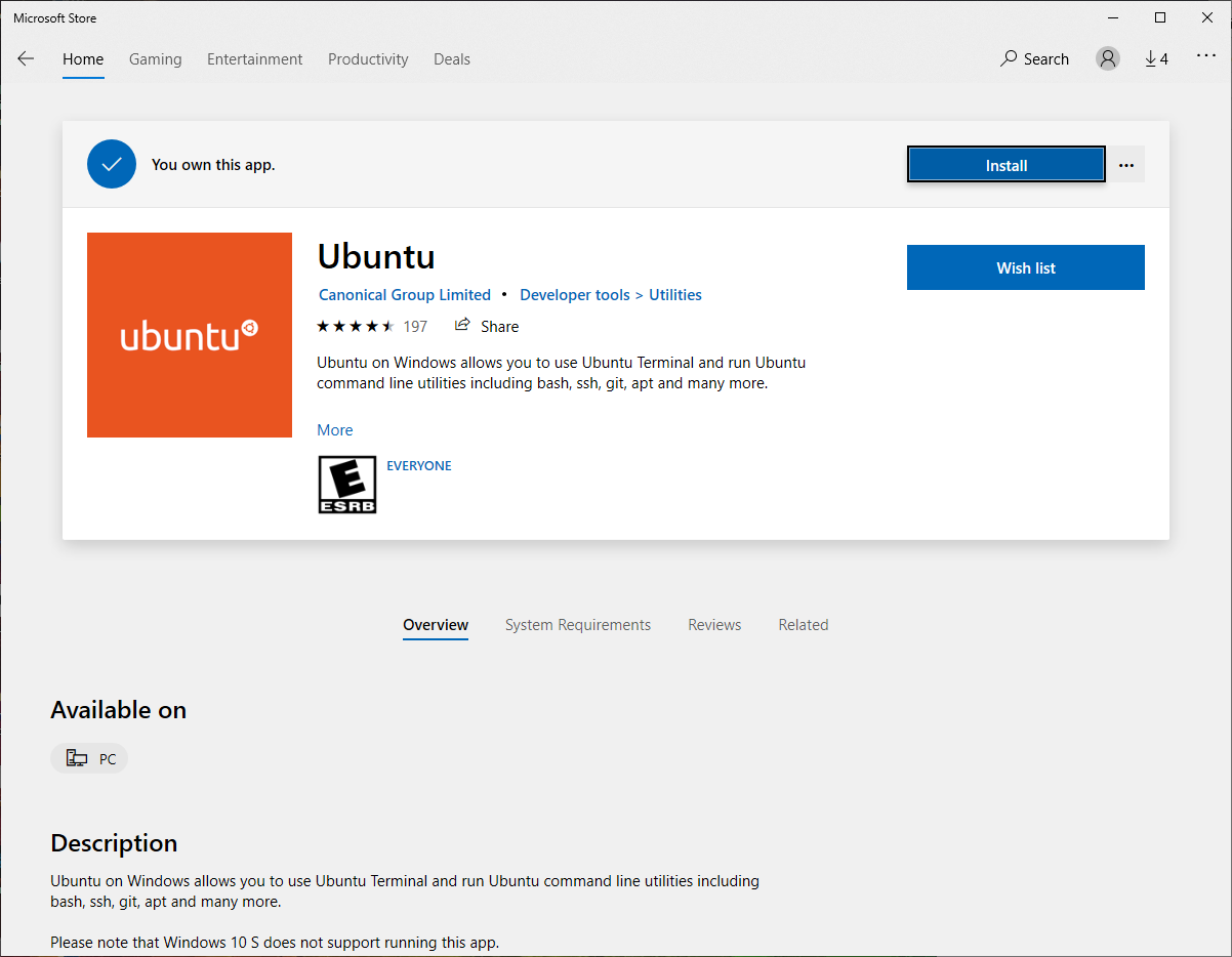Microsft Store -- Install Ubuntu