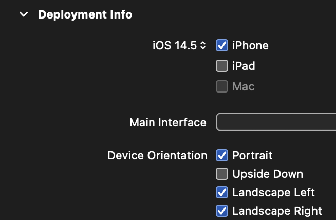 XCode device and orientation support settings